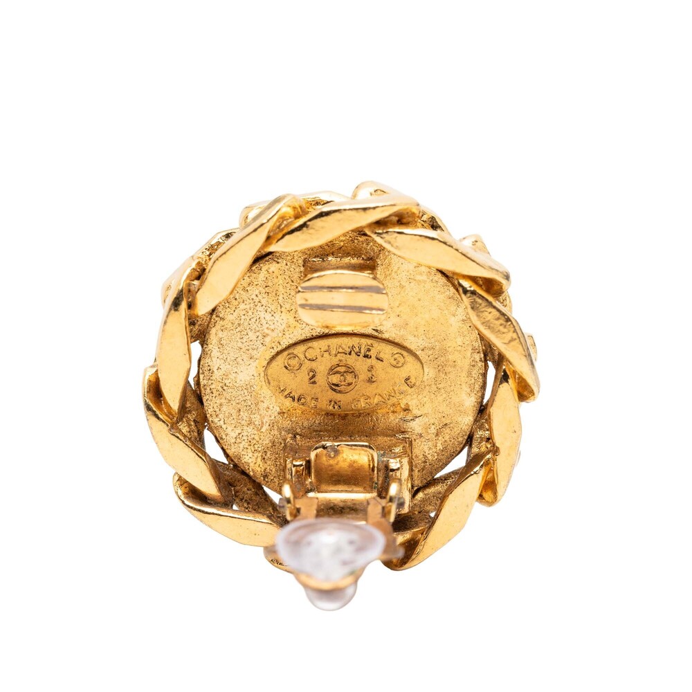 Pre-Loved Chanel CC Gold Plated Rhinestone Round Clip On Earrings - Picture 3 of 3
